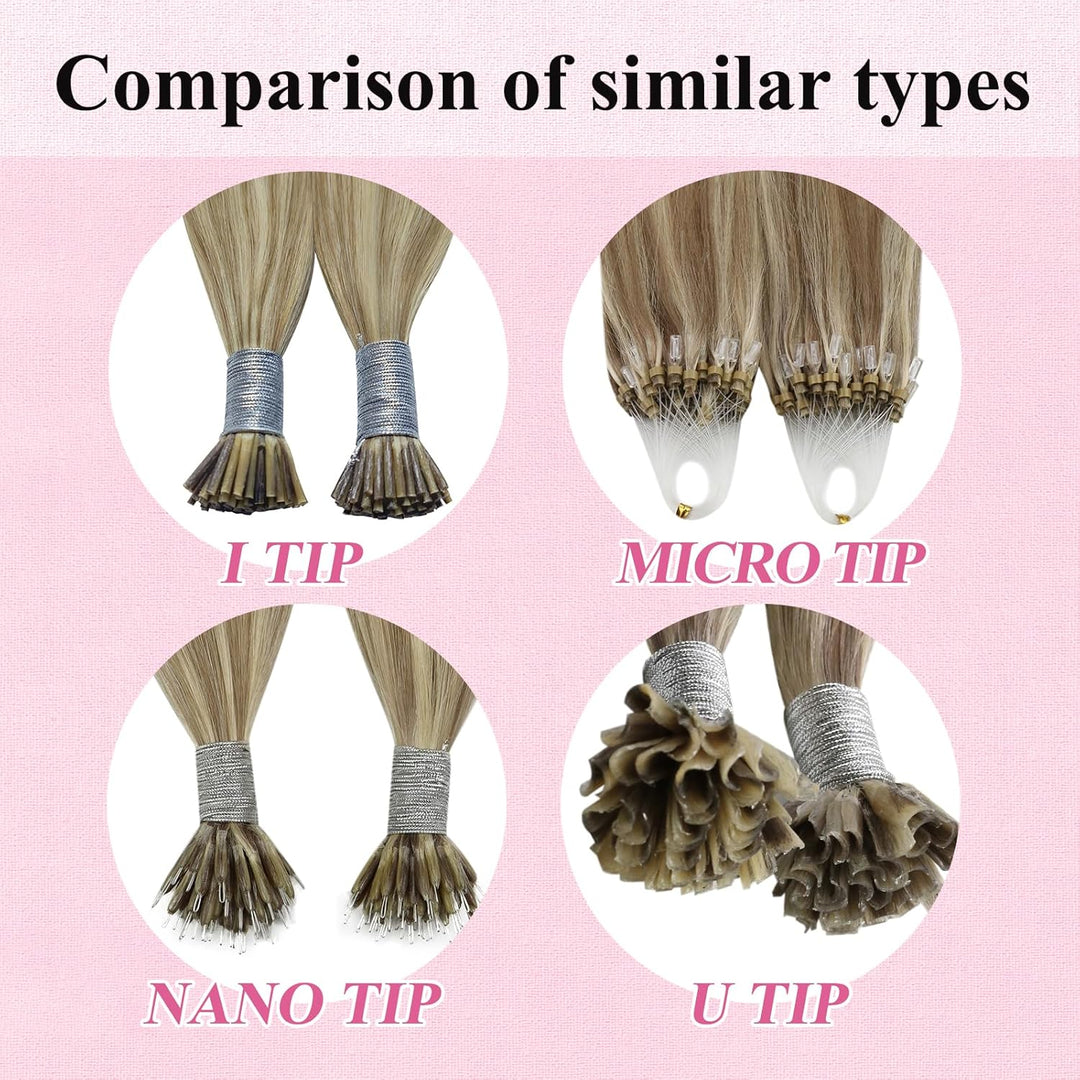 YoungSee Microring Extensions Echthaar Hellbraun Micoring Extensions 50 cm Haarverlangerung Microrin