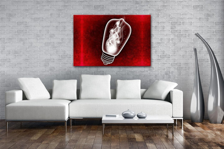 deyoli Zeichnung einer leuchtenden Glühbirne Format: 80x60 als Leinwandbild, Motiv fertig gerahmt au