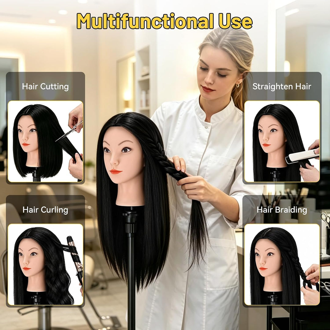 Yofuly 18Inch Trainingsköpfe für Friseure Übungskopf, 100% Echthaar Kosmetik Schaufensterpuppenkopf