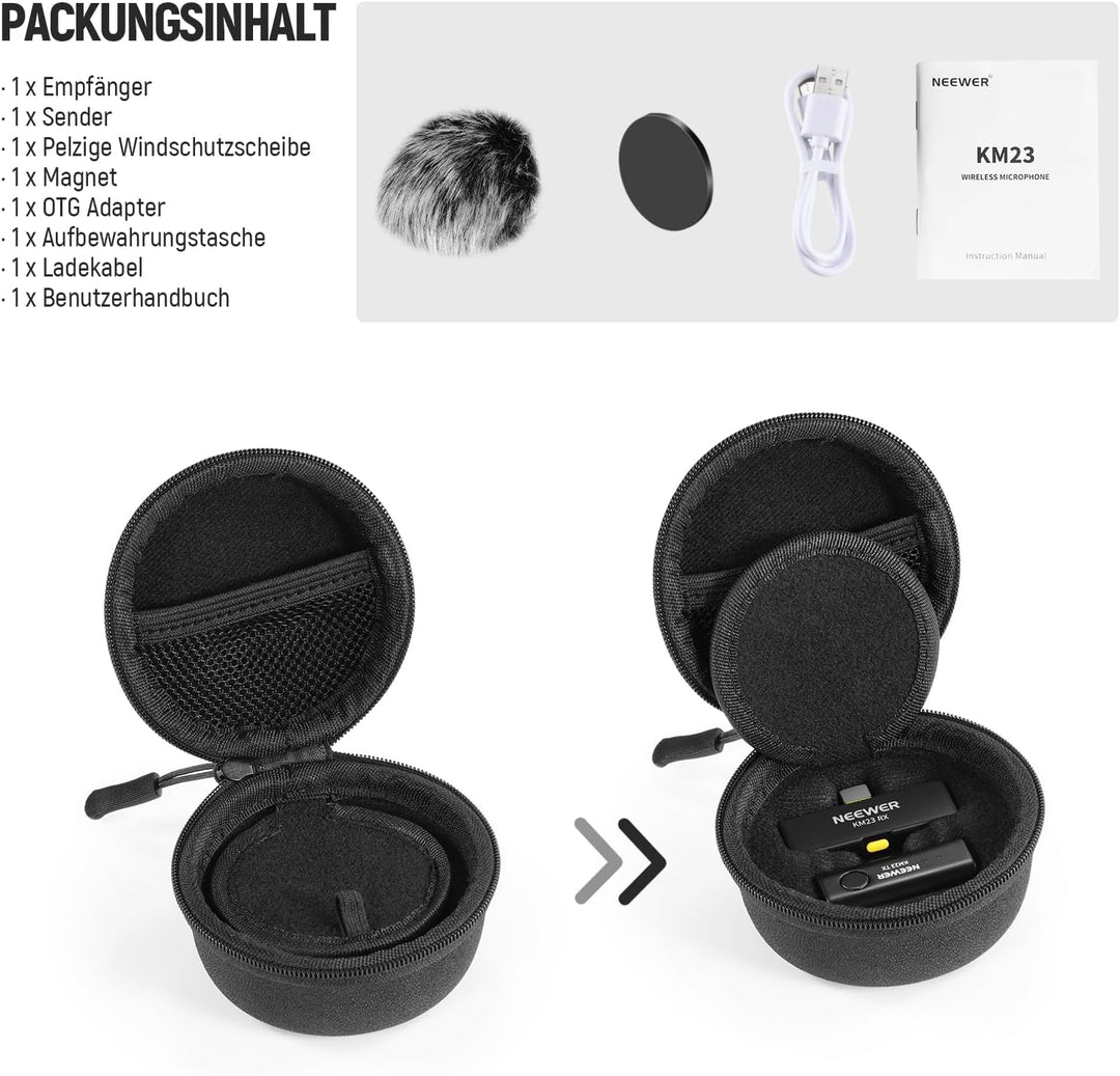 NEEWER Kabelloses Lavalier Mikrofon Set für USB C, Mini Ansteckmikrofon mit Geräuschunterdrückung un