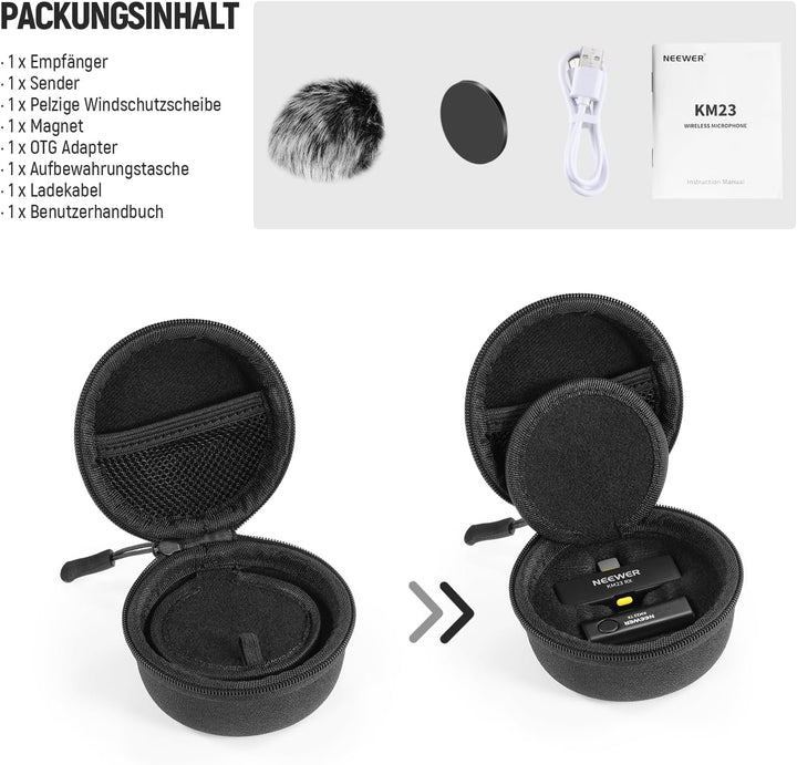 NEEWER Kabelloses Lavalier Mikrofon Set für USB C, Mini Ansteckmikrofon mit Geräuschunterdrückung un