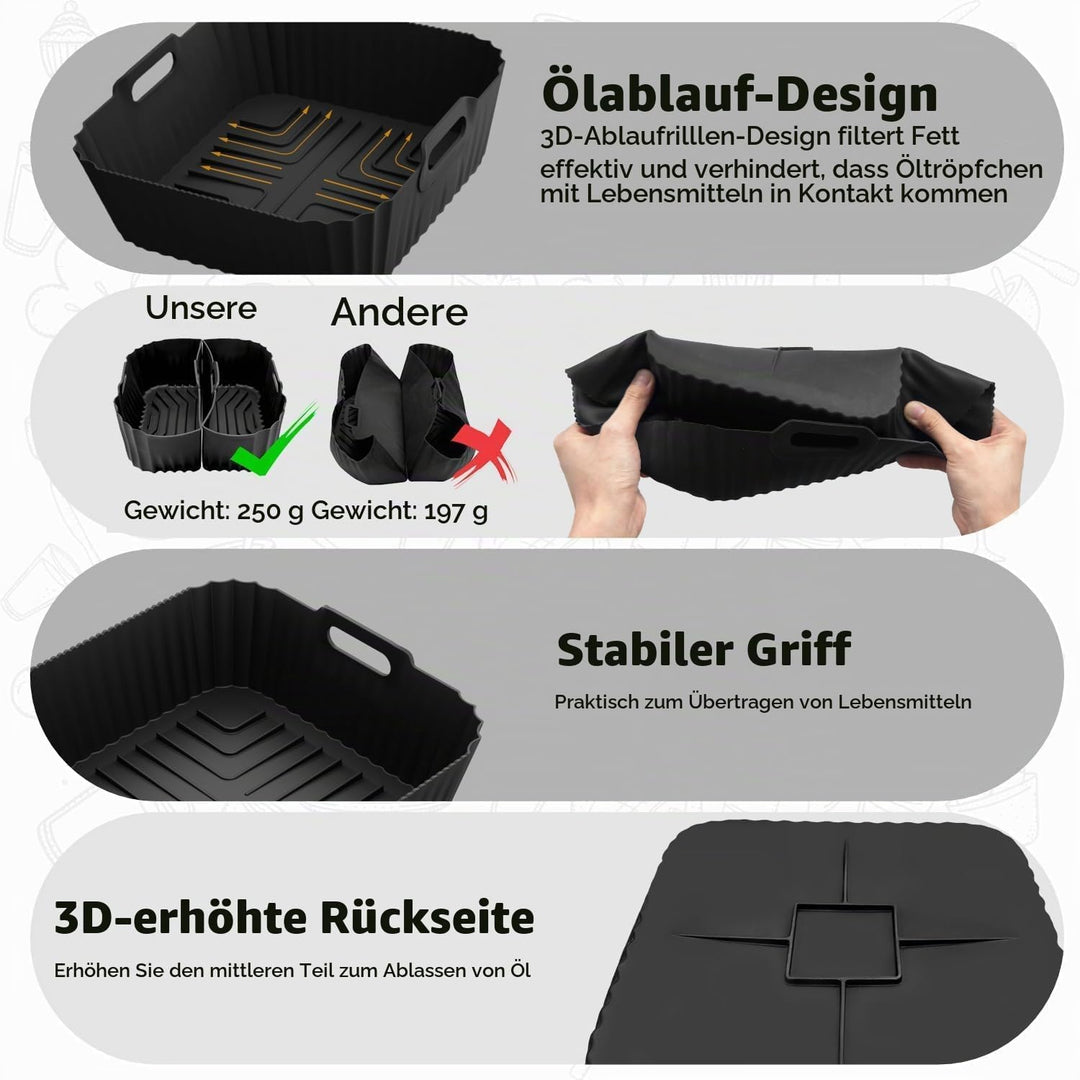 4 Stück Airfryer Silikonform für Heissluftfritteuse, Air Fryer Zubehör Wiederverwendba Silikon Einsa