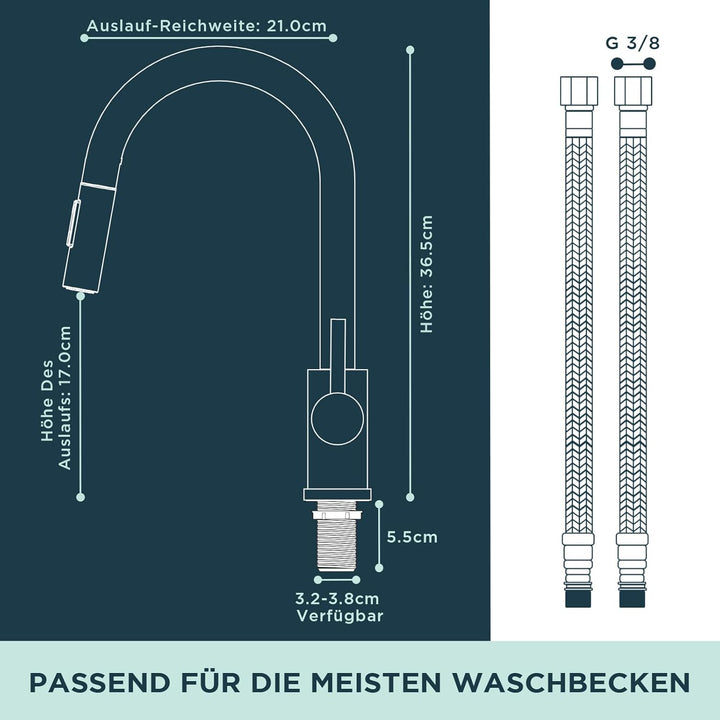 FORIOUS Wasserhahn Küche Schwarz, Hoher Bogen Küchenarmatur mit Herausziehbarer Brause Ausziehbar Ar