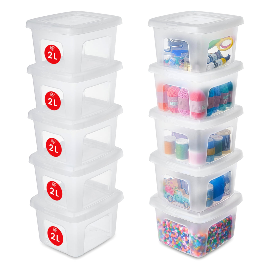 Iris Ohyama, Aufbewahrungsbox aus Kunststoff, 2L, 10er-Set, MCB-2, Transparent, Stapelbar - L19 x T1