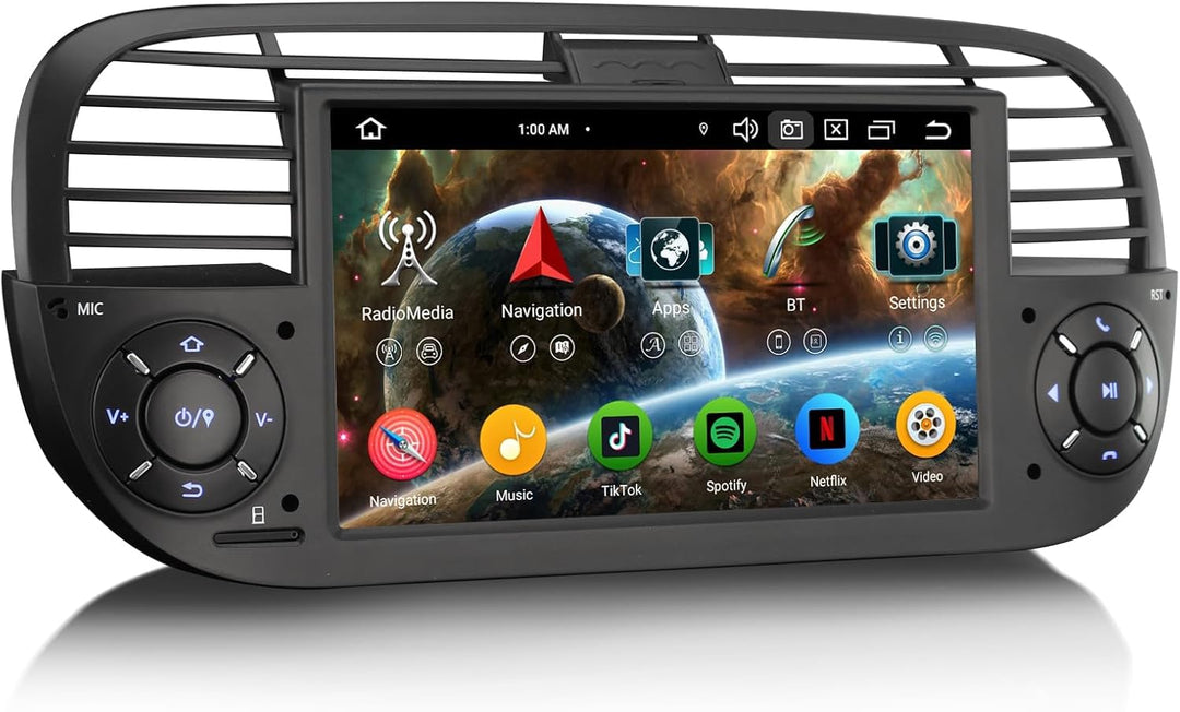 Erisin 8-Kern 4GB+64GB Android 14 GPS Autoradio Bluetooth 5.0 mit Navigation für Fiat 500/500C/500S