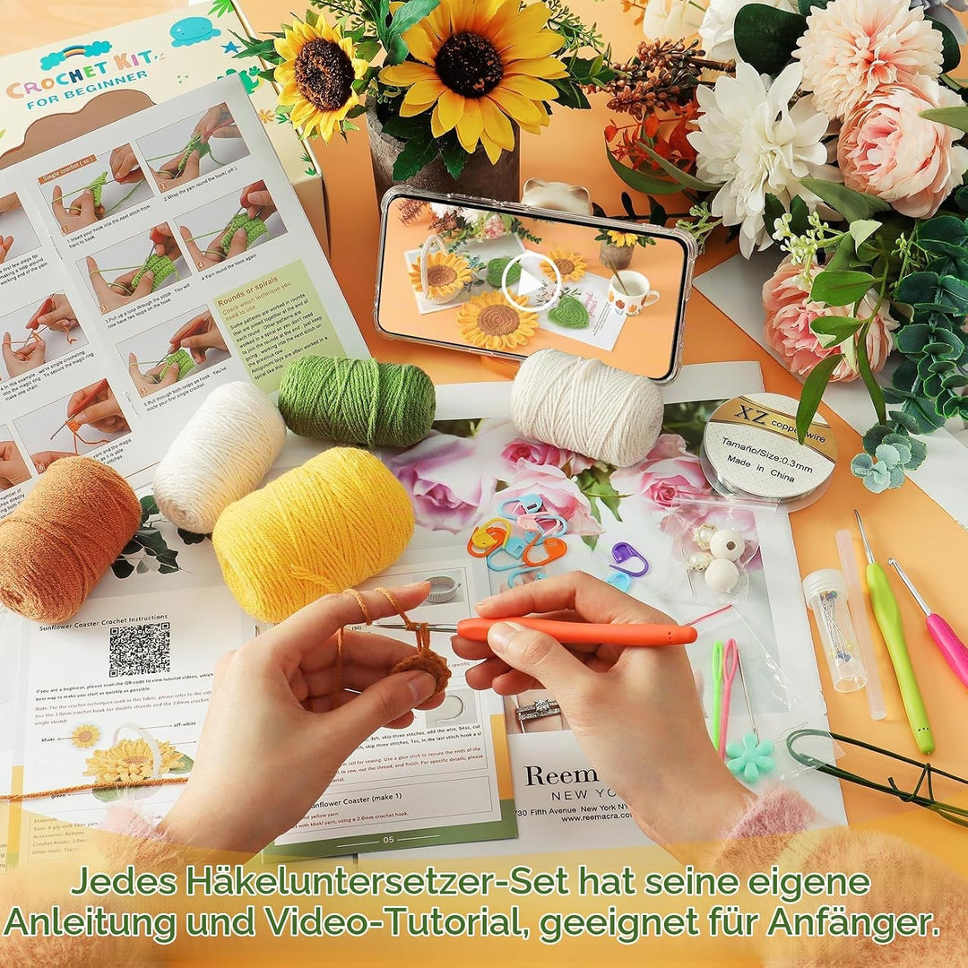 Weldomcor Häkel-Starterset für Anfänger Pflanze Häkelset Häckeln Stricken für Anfänger Set für DIY-H