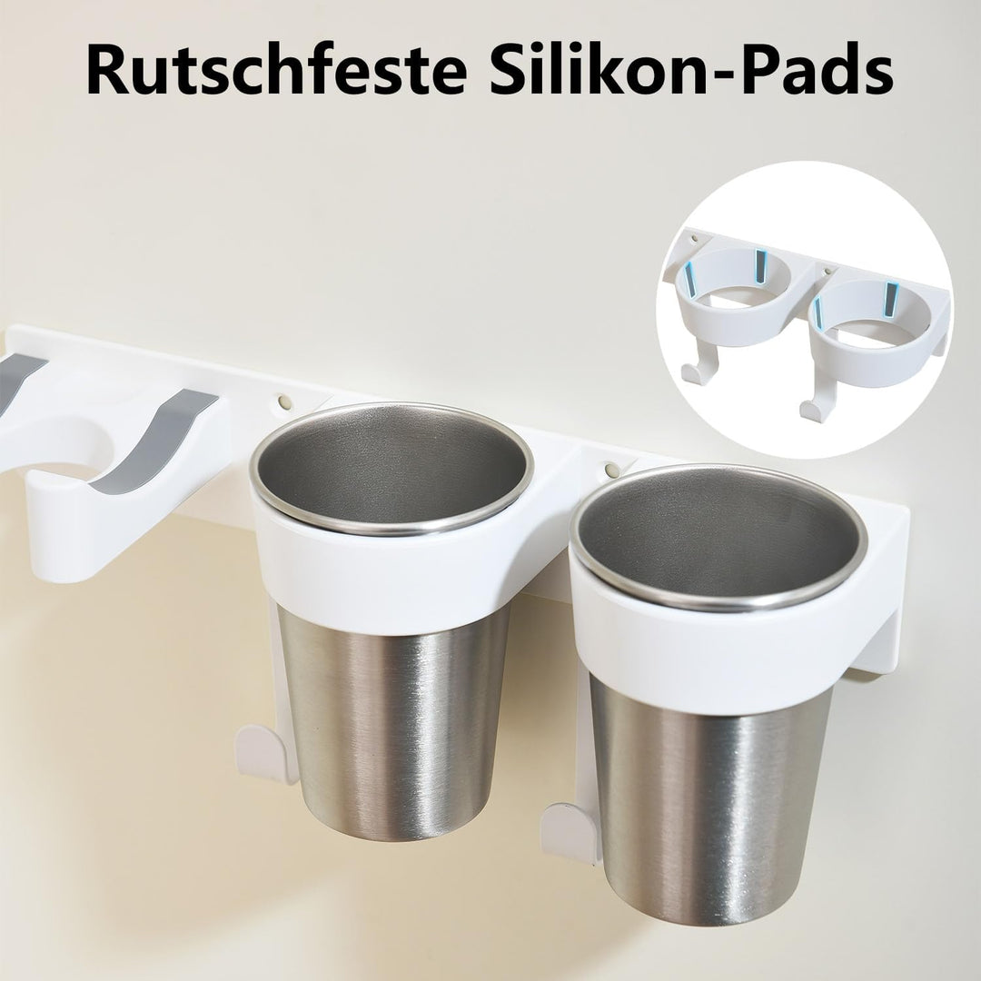 Föhn und Glätteisen Halterung, Fönhalterung ohne Bohren aus hochwertigem Aluminium in Weiss, hitzebe
