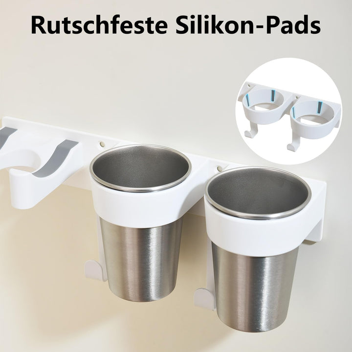 Föhn und Glätteisen Halterung, Fönhalterung ohne Bohren aus hochwertigem Aluminium in Weiss, hitzebe