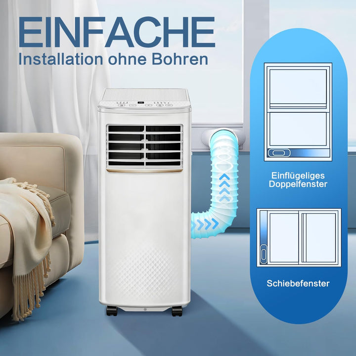 4 in 1 Mobiles Klimagerät, 7000 BTU Mobile Klimaanlage mit Kühlung, Luftzirkulation, Entfeuchtung, P