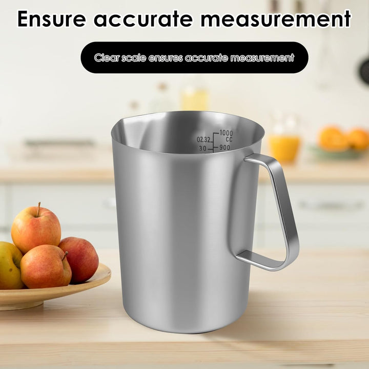 1000ml Milchkännchen mit Feiner Graduierung Deckel Messbecher Edelstahl Milk Pitcher Milchkanne Edel