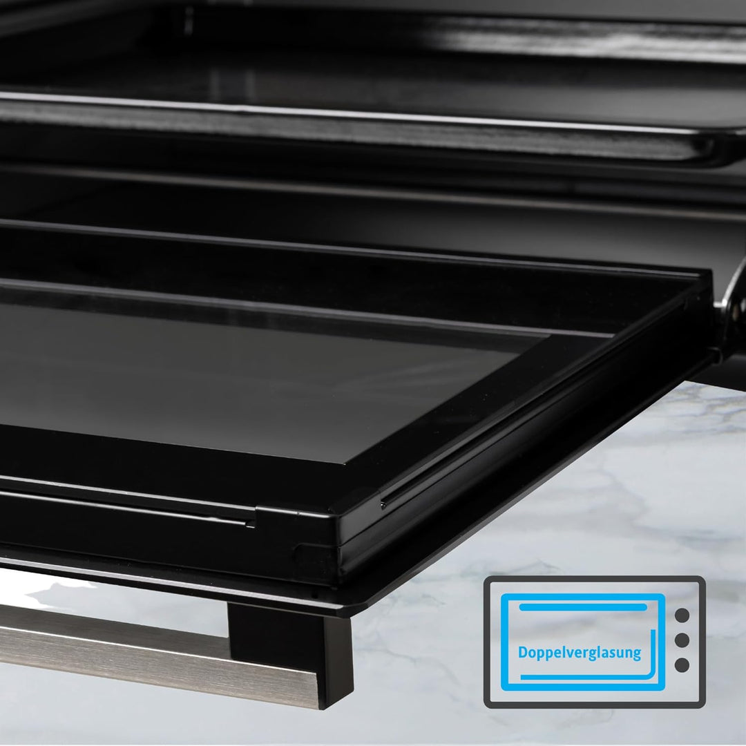 OptimumX Minibackofen 60 Liter XXL mit Umluft, 2200W, Drehspiess, Anthrazit, 60 Liter