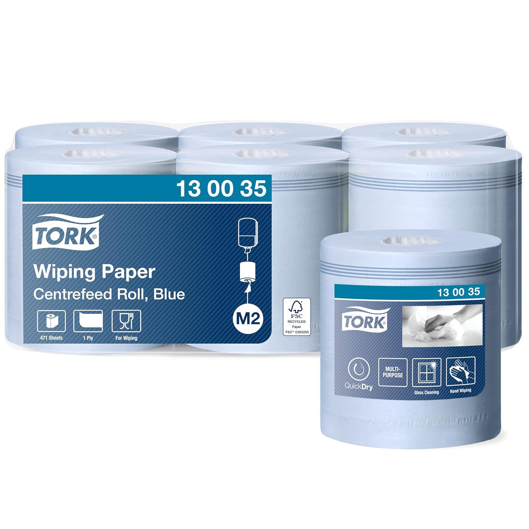 Tork Papierwischtücher mit Innenabrollung Blau M2, Saugfähig, 6 × 471 Blatt, 130035 165 m*19.5 cm bl