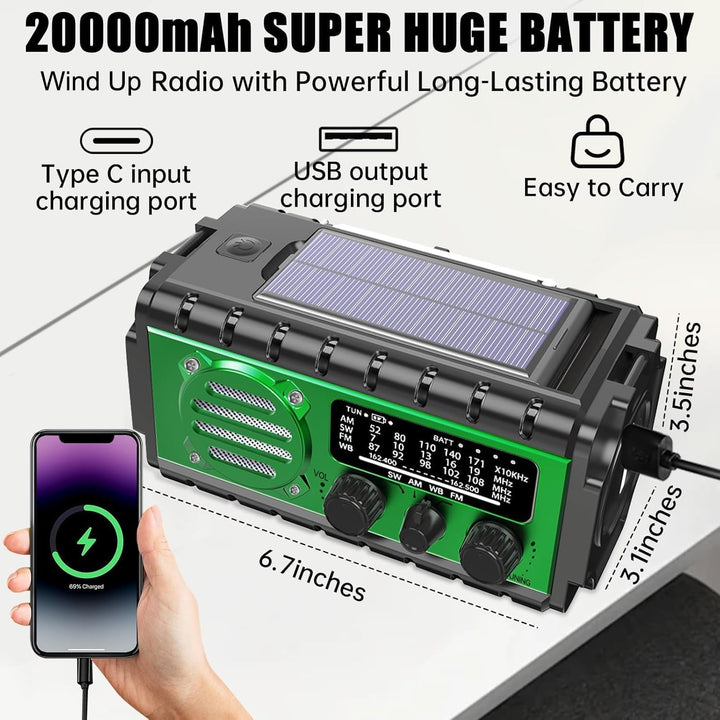 Solar Kurbelradio 20000mAh Radio Notfall Radio Batteriebetrieben Notfall SW/AM/FM Notfallradio mit L
