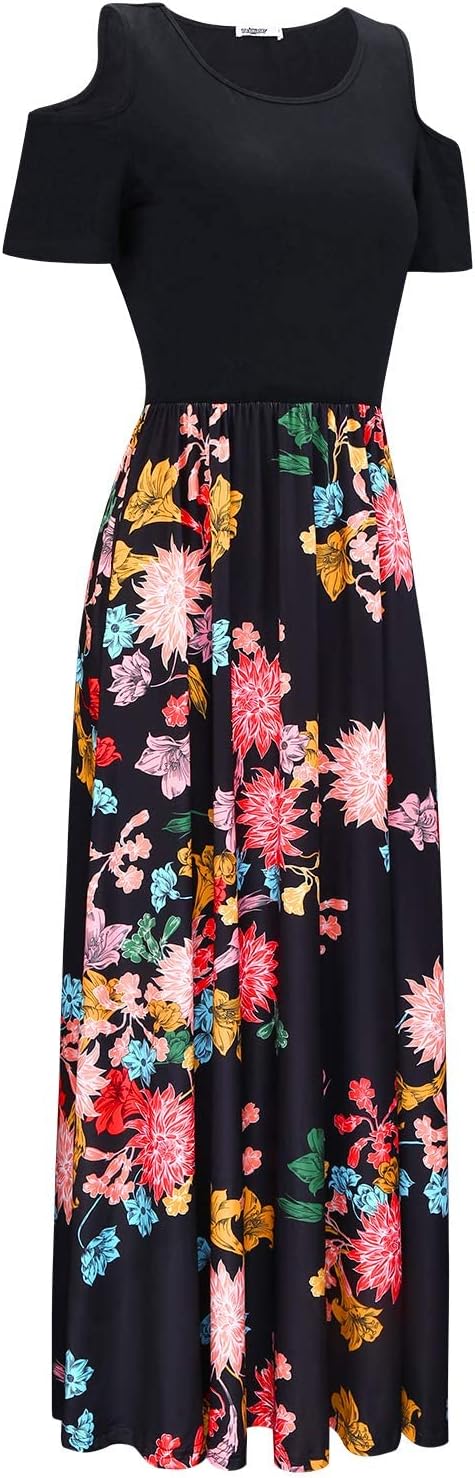 STYLEWORD Sommerkleid Damen Lang Maxikleid Sommer Elegant Freizeitkleid Kurzarm Kleider mit Taschen