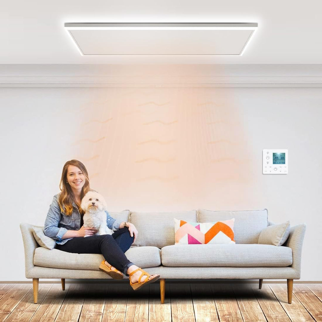 Infrarotheizung mit Thermostat 350W Deckenheizung mit LED Licht Beleuchtung Kaltweiss/Warmweiss Eins