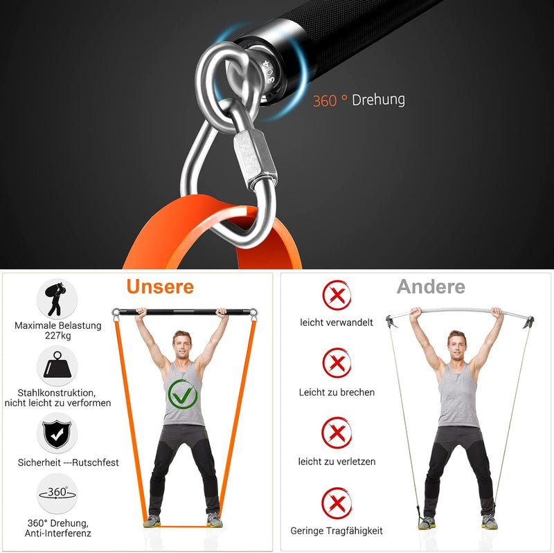 DASKING Fitnessbänder Krafttraining mit Stange, Resistance Bands Set - 4 Widerstandsbänder, Detachab