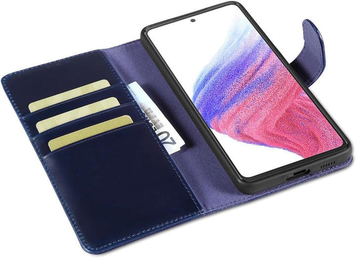 LENSUN Hülle für Samsung Galaxy A53 Echtleder, Handyhülle [Echtes Leder][Standfunktion][RFID Schutz