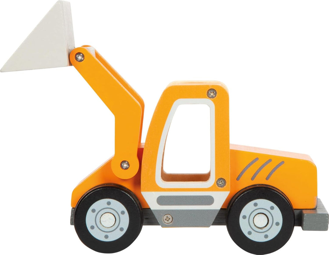 small foot Radlader mit Schaufel aus Holz, Spielfahrzeug mit Schaufelarm und gummierten Reifen, Bauf