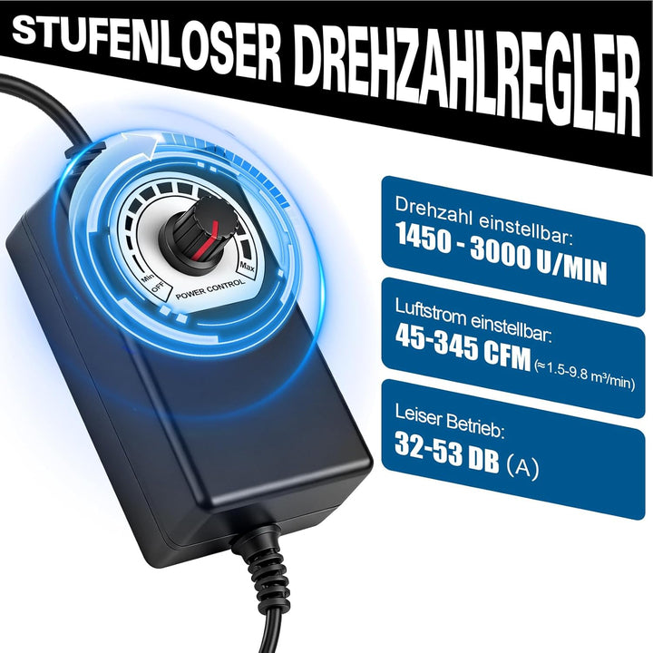 Regelbar Rohrventilator 150mm, 588 m³/h Inline Abluftventilator mit Drehzahlregler, EC Motor, EU-Ste