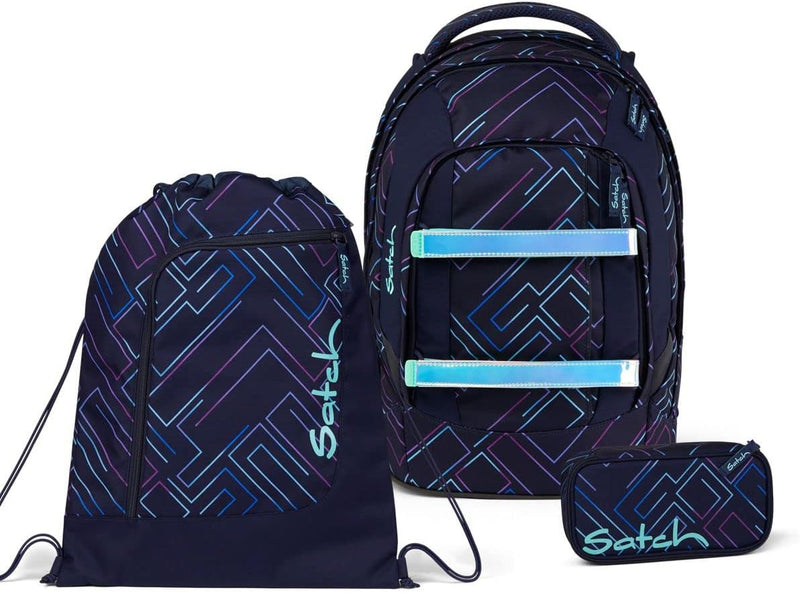 satch Pack Schulrucksack Set 3tlg. mit Schlamperbox und Sportbeutel Purple Laser, Purple Laser