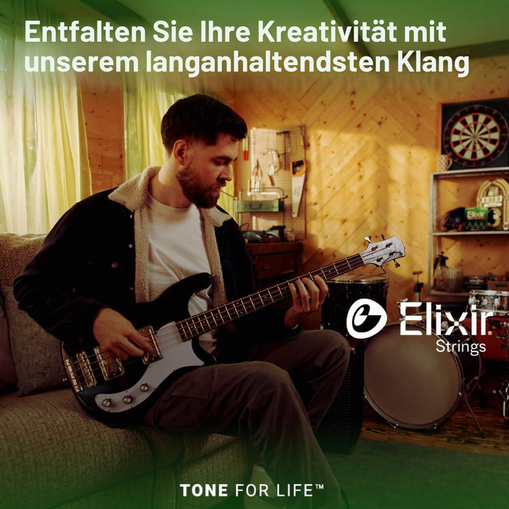 Elixir 14677 Saiten Stainless-Steel 4-str. E-Basssaiten mit NANOWEB Beschichtung, Long Scale, Light/