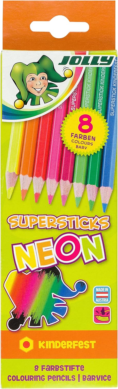 JOLLY Superstick Crazy Farbstifte 24 Stifte mit 48 Farben &amp; Superstick Neon Buntstifte Farbstifte |