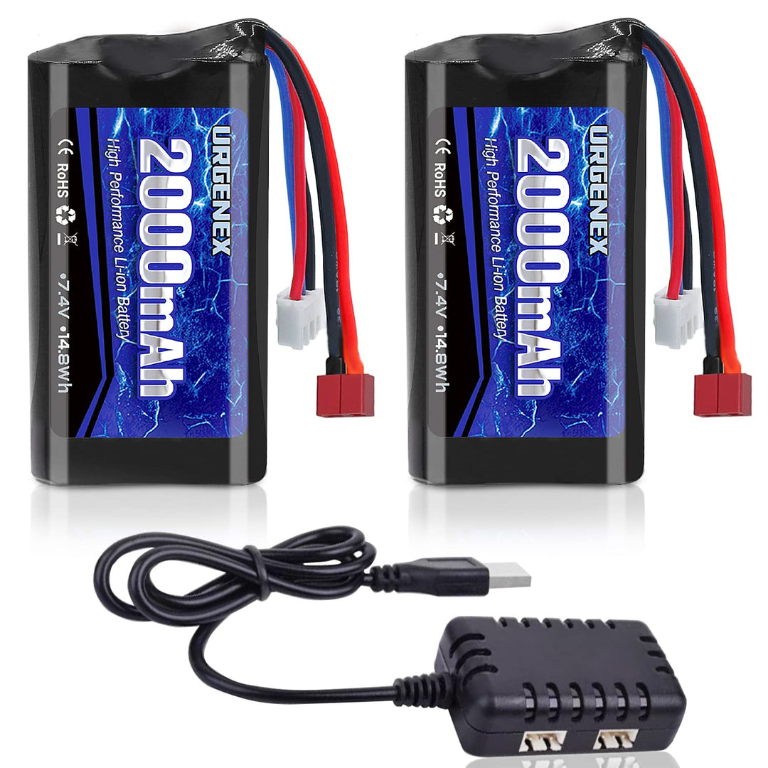 URGENEX 7.4 V Li-ion Battery 2000 mAh 2S Battery with Deans T Plug for RC Cars Boats Trucks with 1 t