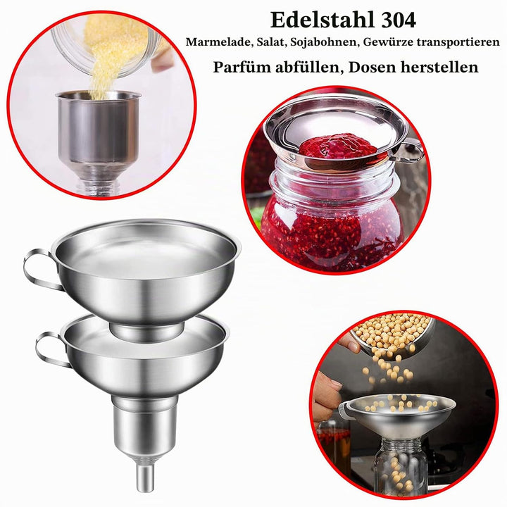 Trichter edelstahl Set, 7 Stück küche Marmeladentrichter, mit einmachgläser Heber und Filter zum Umf