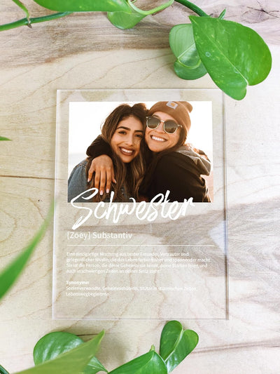 Schwester Geschenk personalisiert - Acryl Foto Geschenk: Definition wie im Duden - Geschenke für Sch