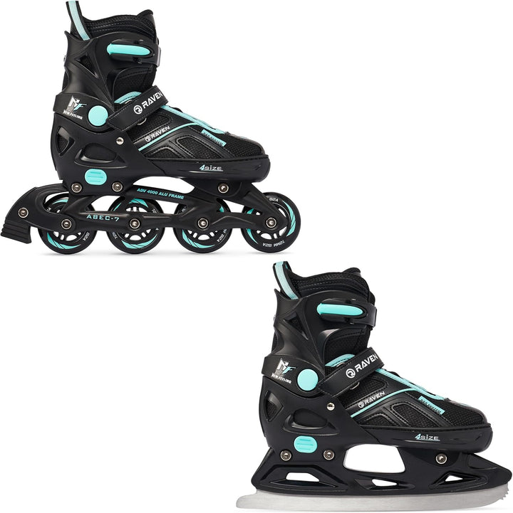 RAVEN Pulse Inline Skates Inliner für Kinder und Erwachsene OPTIONAL 2in1 mit Schlittschuhen verstel