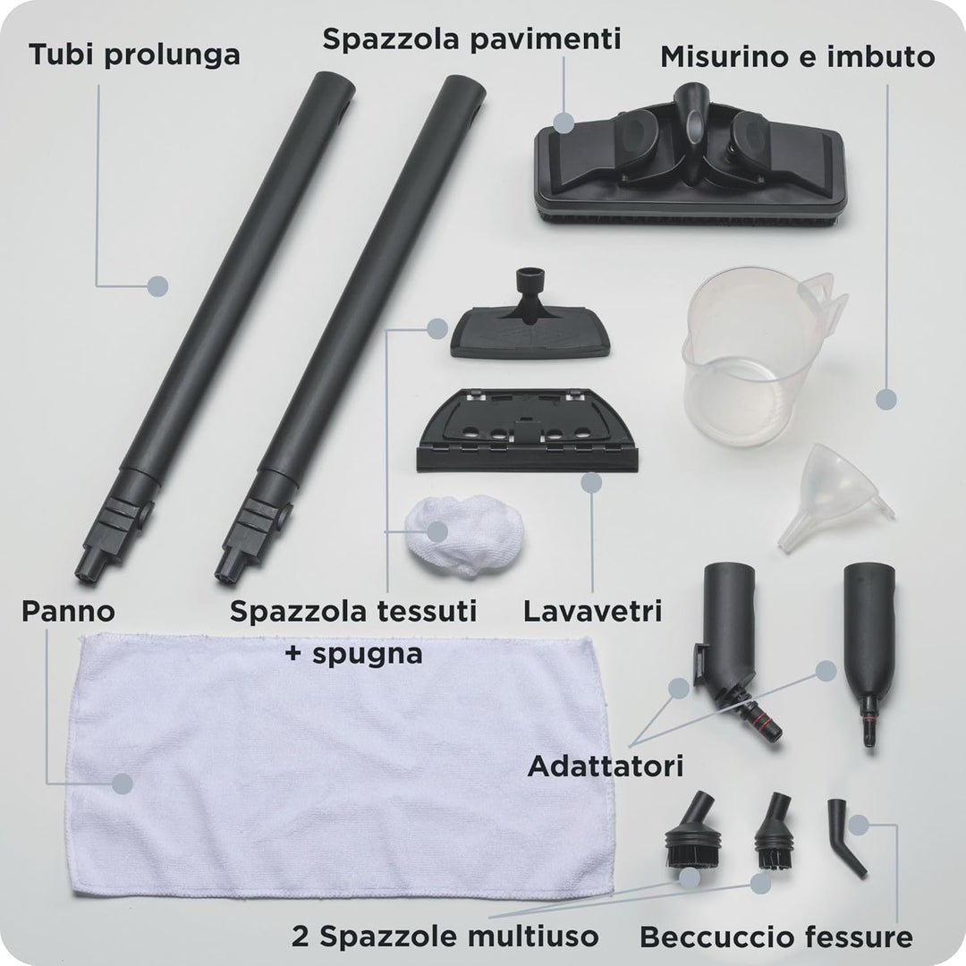 Ariete 4146 XVapor Deluxe fahrbarer Dampfreiniger, 5 bar, integriertes Zubehör-Staufach, Betriebsdau