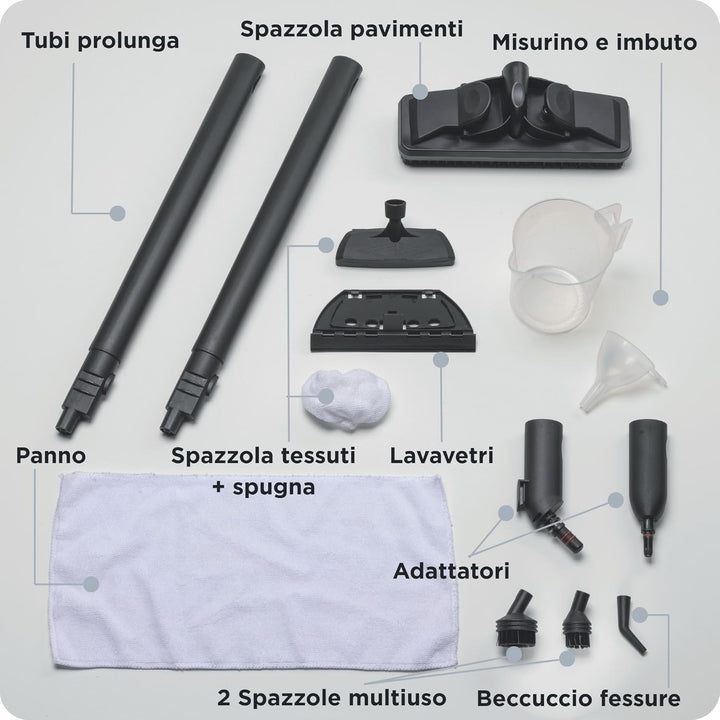 Ariete 4146 XVapor Deluxe fahrbarer Dampfreiniger, 5 bar, integriertes Zubehör-Staufach, Betriebsdau