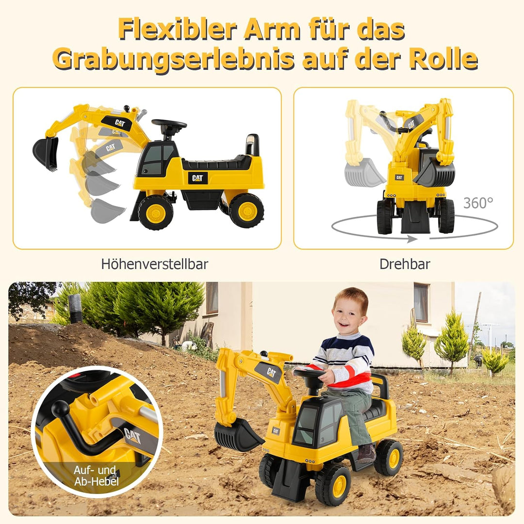 DREAMADE Sitzbagger, Bagger mit Lenkbarer Schaufel & Hupe, Rutschauto mit Stauraum unter Sitz, Aufsi