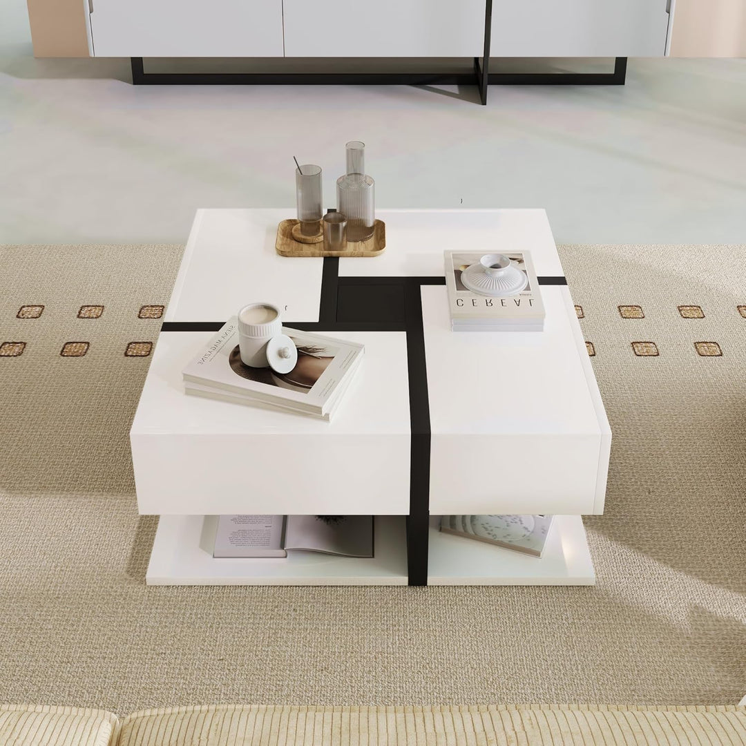 Merax Couchtisch Wohnzimmertisch mit 4 Schubladen Hochglanz, Modern Beistelltisch Kaffeetisch mit Zw