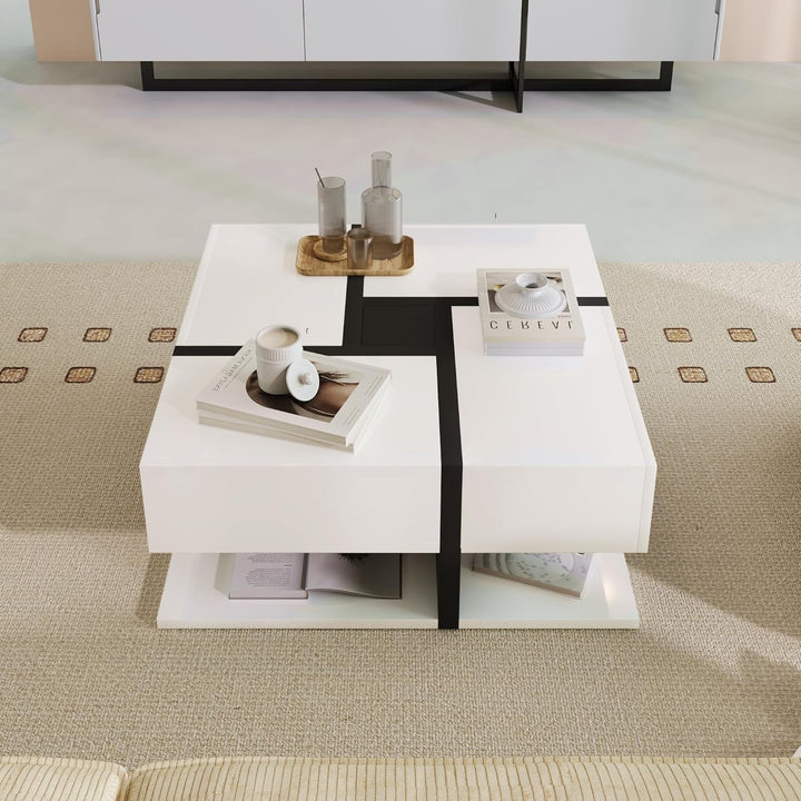 Merax Couchtisch Wohnzimmertisch mit 4 Schubladen Hochglanz, Modern Beistelltisch Kaffeetisch mit Zw