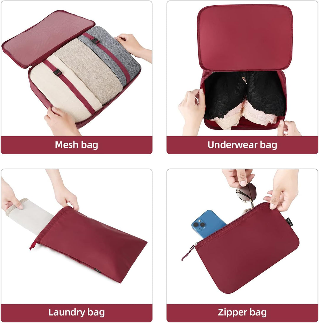 BAGAIL 10er-Set Packwürfel in verschiedenen Grössen Packorganizer für Reisezubehör Handgepäck Koffer