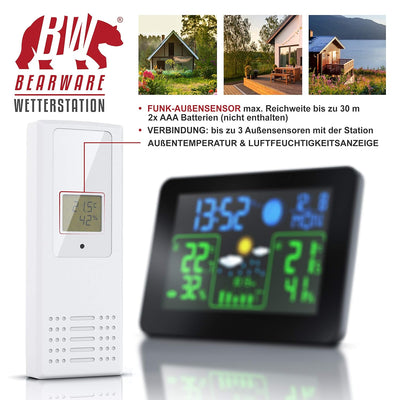 CSL - Funk Wetterstation mit Farbdisplay und Aussensensor - Innen und Aussentemperatur - Barometer m