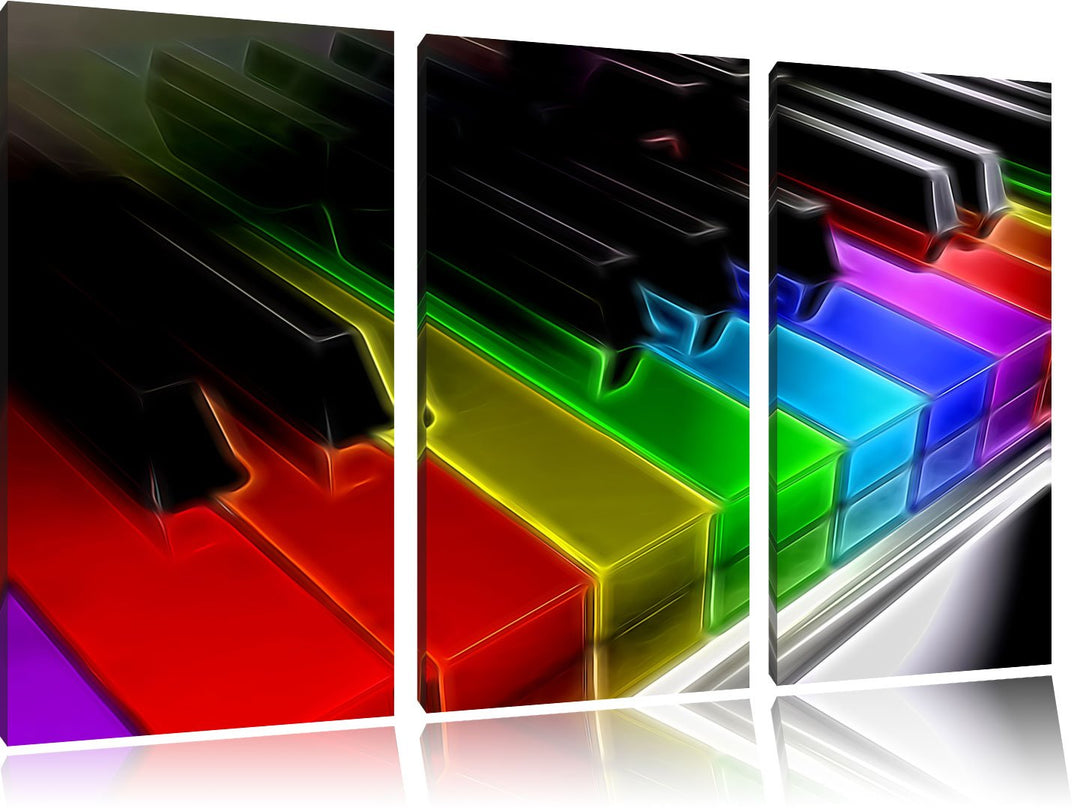 Pixxprint Piano Regenbogen Klaviertasten als Leinwandbild/Grösse: 3 Teilig (120x80 cm) cm/Wandbild/K