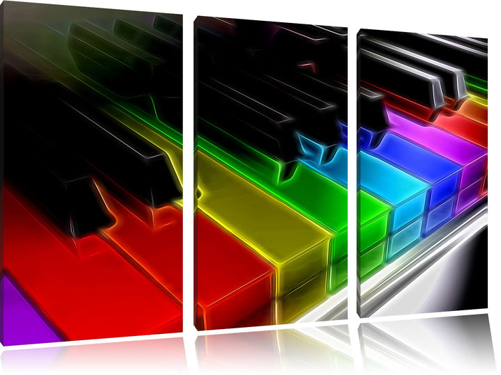 Pixxprint Piano Regenbogen Klaviertasten als Leinwandbild/Grösse: 3 Teilig (120x80 cm) cm/Wandbild/K