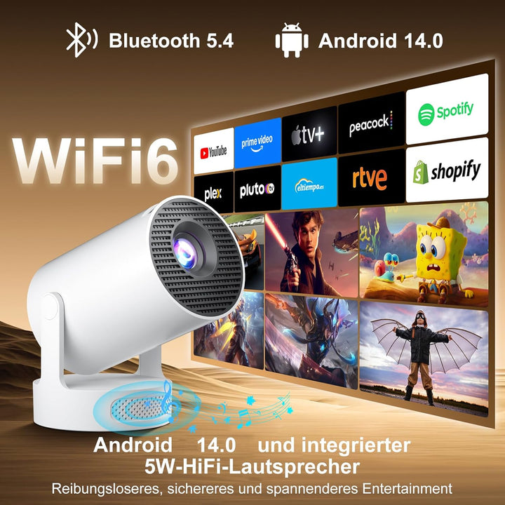 Salange Portable Beamer 2026, Klein Handy Beamer unterstützt 8K 1080P mit WiFi 6 und Bluetooth 5.4,