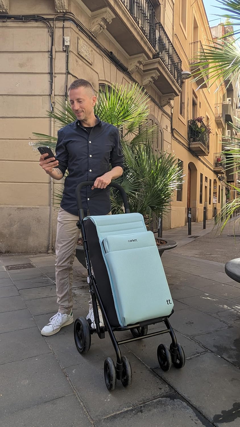 Carlett - Einkaufswagen, Faltbarer Supermarkt-Trolley, mit 4 regenfesten Rädern und einem grossen Fa