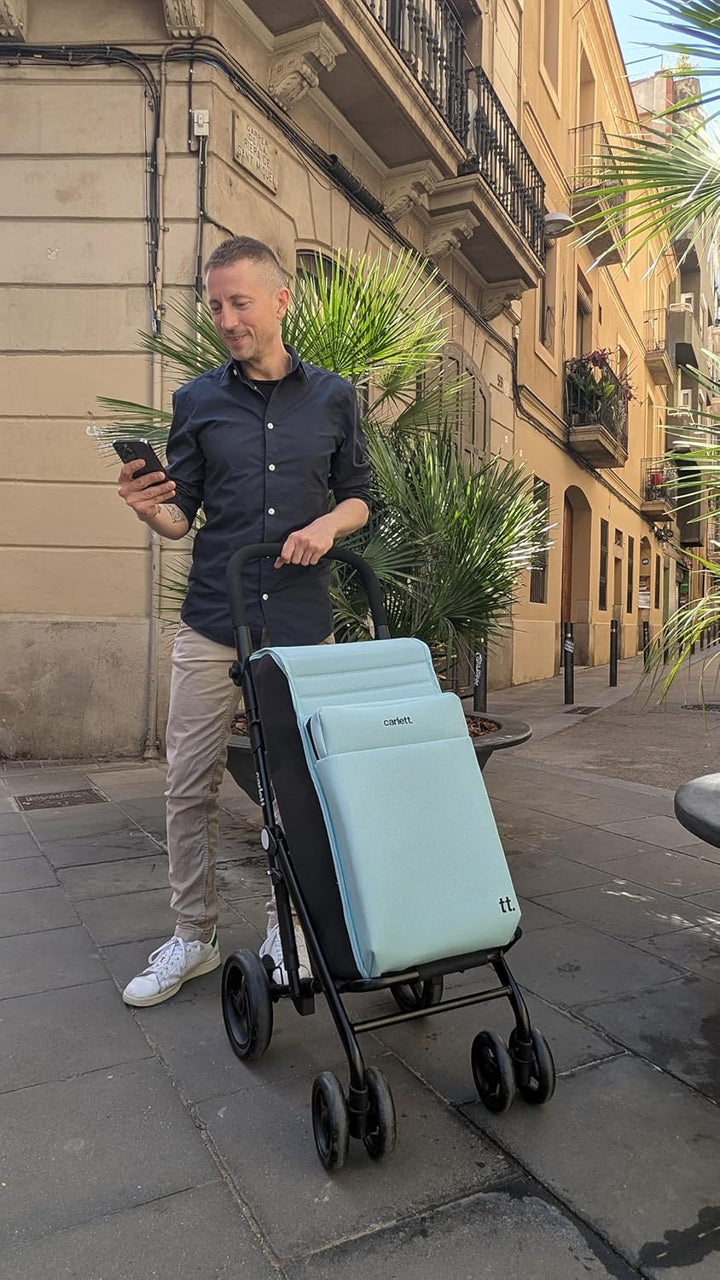 Carlett - Einkaufswagen, Faltbarer Supermarkt-Trolley, mit 4 regenfesten Rädern und einem grossen Fa