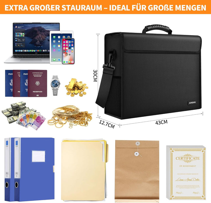 JUNDUN Feuerfeste dokumentenbox mit Schloss(43x30x12,7cm,4500°F), 6-lagige Wärmedämmung Feuerfeste D