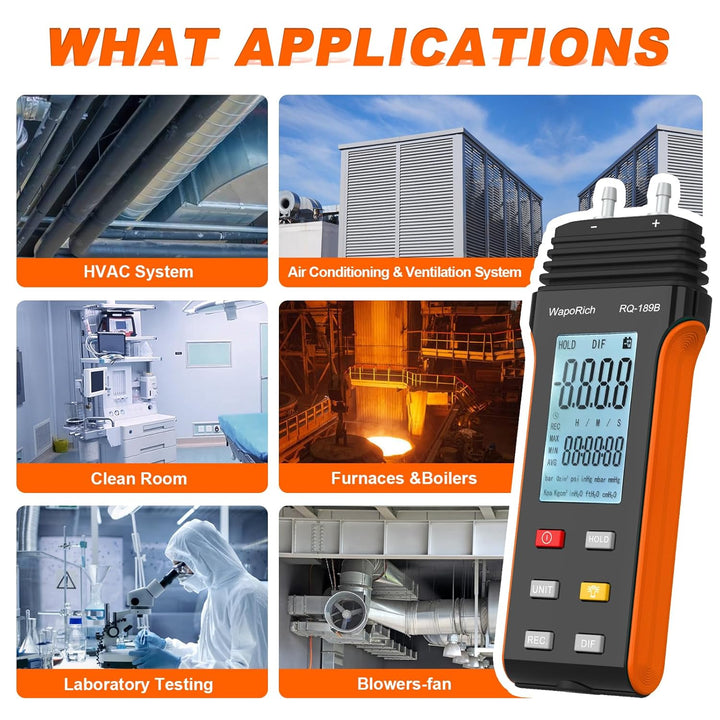 WapoRich Digitales Manometer ±30,00Psi Professionelles Barometer Differenzdruckmessgerät 11 wählbare