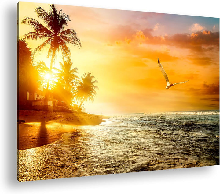 Sonnenaufgang über dem Meer Format: 80x60 cm als Leinwandbild, Motiv fertig gerahmt auf Echtholzrahm