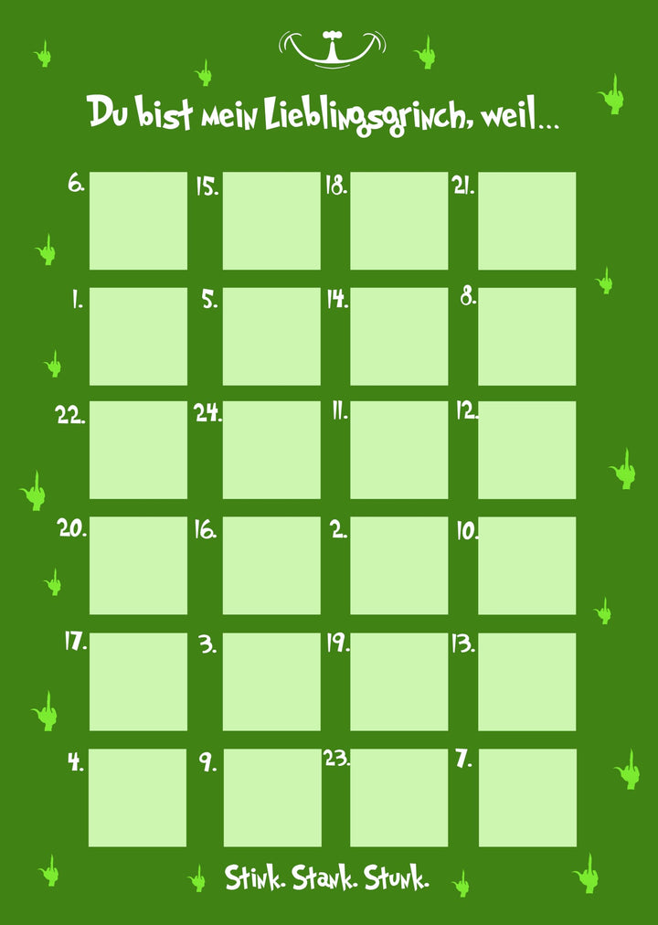 Adventskalender zum Rubbeln "GRINCH" A3 Weihnachtskalender Sprüche Affirmation