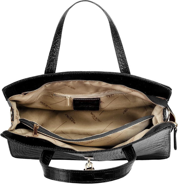Handtasche Echt Leder Damen Made in Italy, Smartphonefach, Kroko-Design, elegante Umhängetasche, Dam