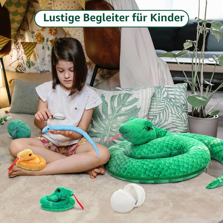 MorisMos 140cm lang Schlange Kuscheltier XXL mit Baby im Bauch, riesen Gefülltes Schlange plüschtier