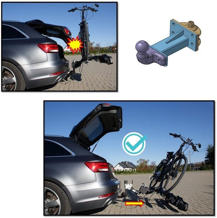 Abklappbare und abschliessbare Hakenverlängerung 250 mm für Fahrradträger inkl. Steckkupplung für je