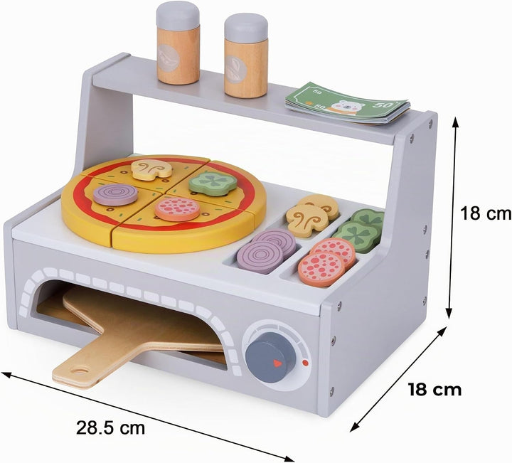 Mamabrum Holz Pizza-Backset mit Pizzaofen, Pizzastücke mit Klettverschluss, Zutaten-Scheiben, Spate